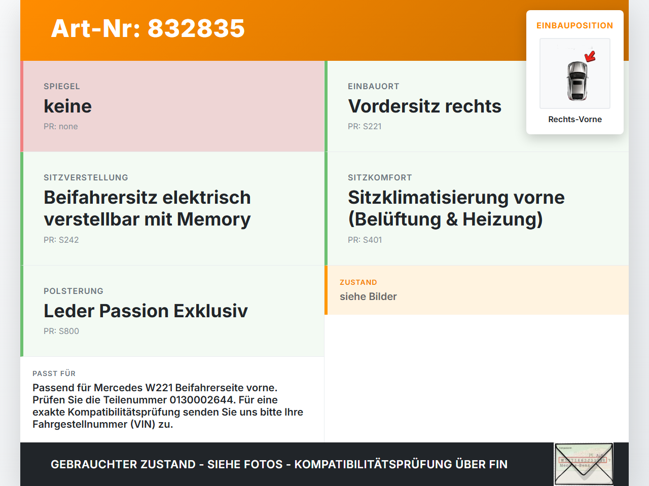 Mercedes W221 S350 05-09 Stellmotor für Elektr. Sitzverstellung Rechts Vorne Mercedes W221 S350 05-09 13.12.2005... Vorschau 3