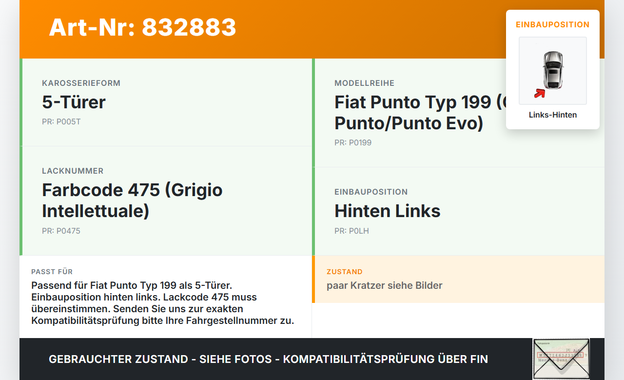 Fiat Punto 199 09-11 5T Türgriff Griff aussen Links Hinten 475 Fiat Punto 199 09-11 26.08.2011 gebraucht Vorschau 3