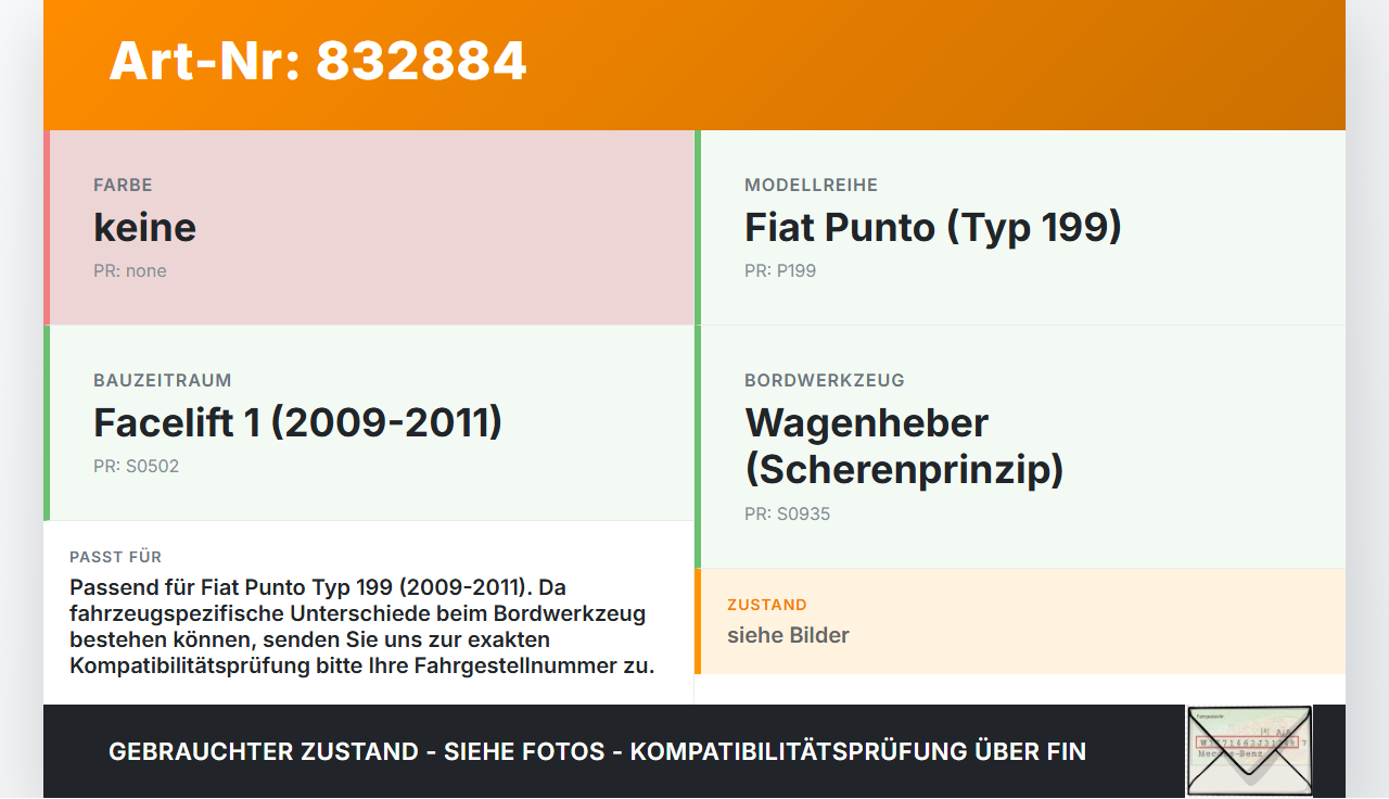 Fiat Punto 199 09-11 Wagenheber Fiat Punto 199 09-11 26.08.2011 gebraucht Vorschau 3