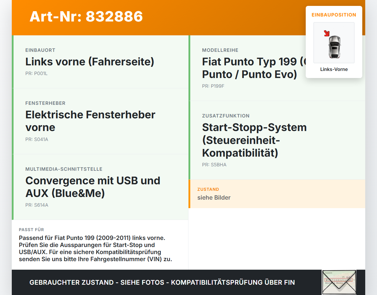 Fiat Punto 199 09-11 Blende Einbaurahmen für Fensterheberschalter Links Vorne Fiat Punto 199 09-11 26.08.2011 gebraucht Vorschau 3