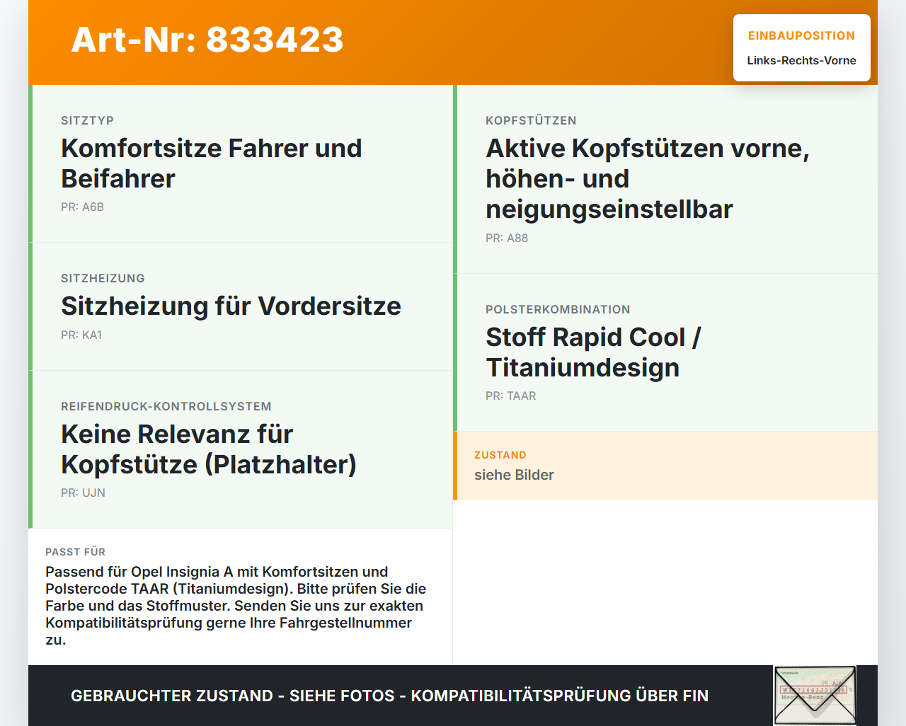 Opel Insignia A G09 08-13 Kopfstütze für Fahrer Sitz Rechts oder Links Vorne Opel Insignia A G09 08-13 12.11.2009... Vorschau 3