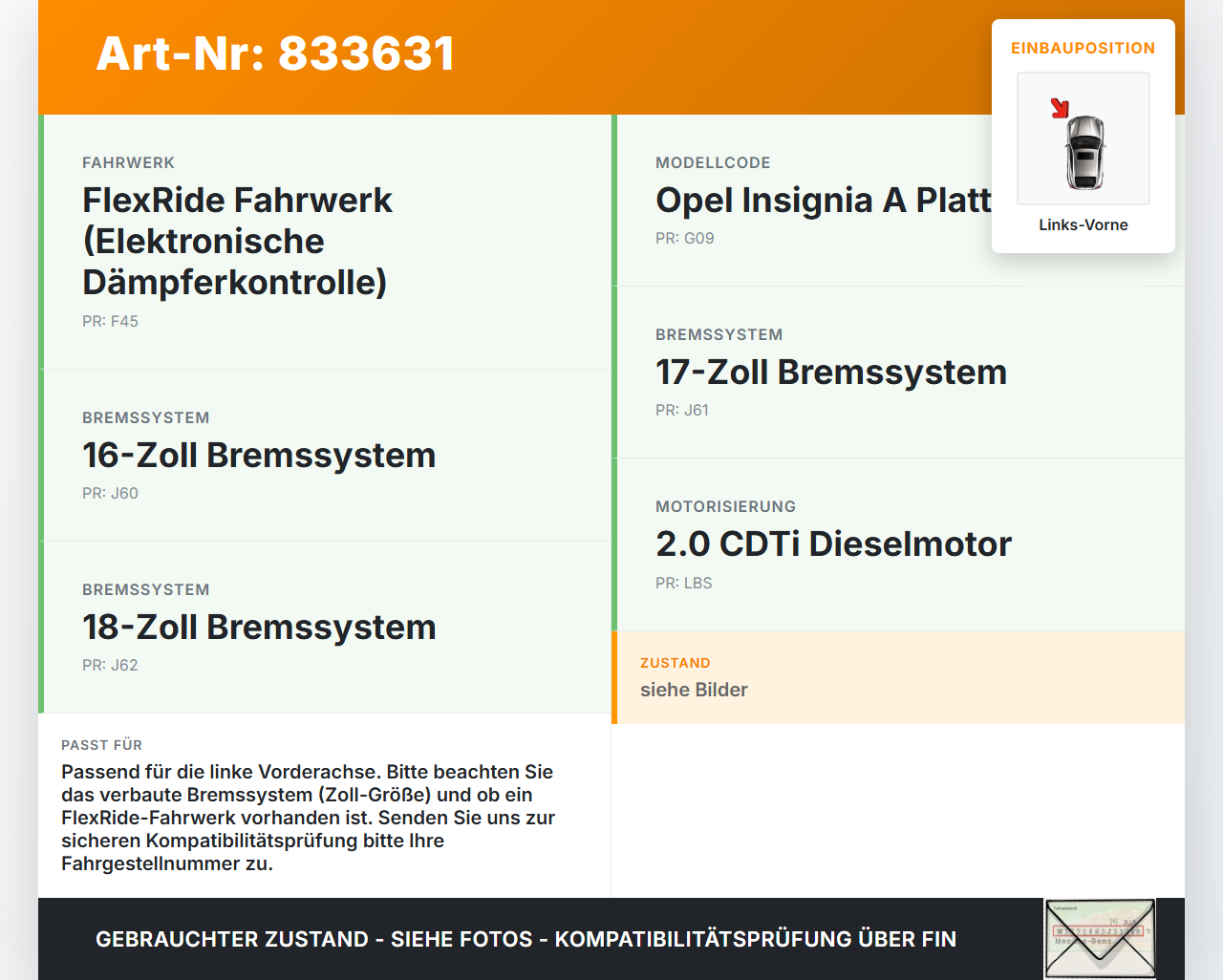 Opel Insignia A G09 08-13 CDTi 2,0 118KW Achsschenkel Radnabe mit ABS Links Vorne Opel Insignia A G09 08-13... Vorschau 3