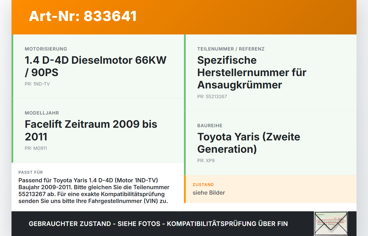 Toyota Yaris 09-11 D-4D 1,4 66KW 1NDTV Ansaugbrücke Ansaugkrümmer Toyota Yaris 09-11 01.10.2010 55213267 gebraucht Vorschau 3