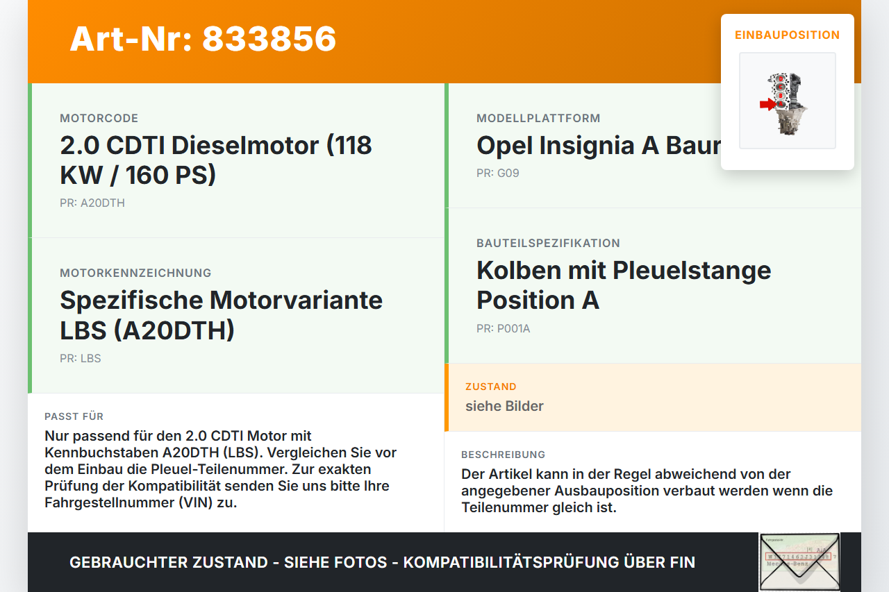 Opel Insignia A G09 08-13 CDTi 2,0 118KW LBS A20DTH Kolben mit Pleuel Pos A Opel Insignia A G09 08-13 12.11.2009... Vorschau 3
