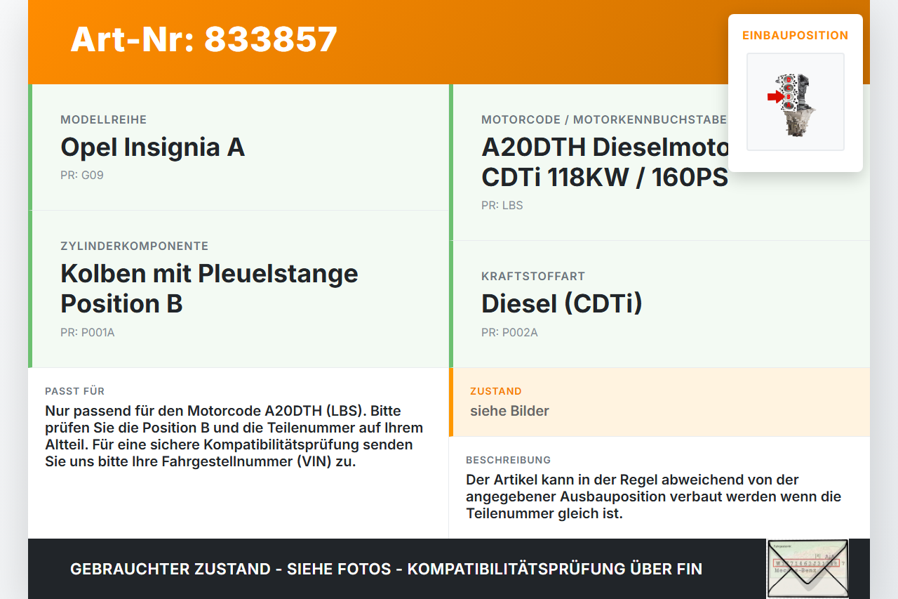 Opel Insignia A G09 08-13 CDTi 2,0 118KW LBS A20DTH Kolben mit Pleuel Pos B Opel Insignia A G09 08-13 12.11.2009... Vorschau 3