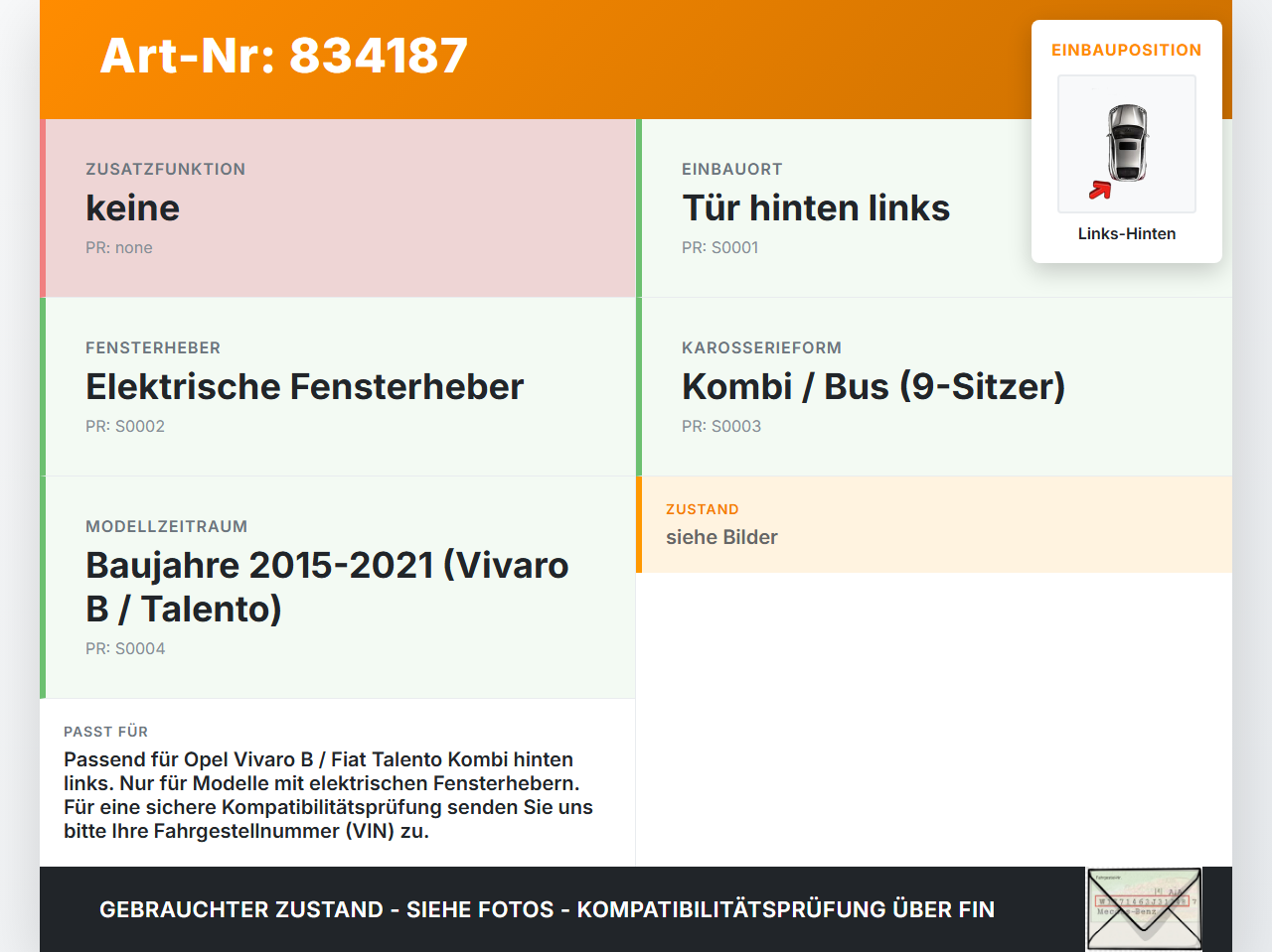 Opel Vivaro B Talento 15-21 Kombi Kabelbaum für Tür und Fensterheber Links Hinten Opel Vivaro B Talento 15-21... Vorschau 3