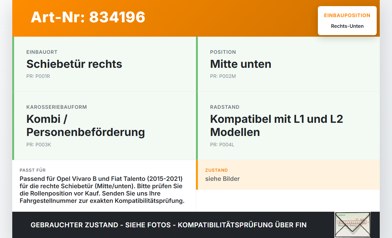 Opel Vivaro B Talento 15-21 Kombi Führungsrolle für Schiebetür Rechts Mitte Unten Opel Vivaro B Talento 15-21... Vorschau 3