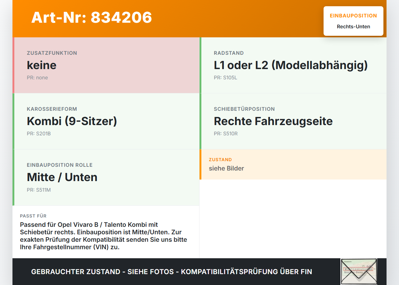 Opel Vivaro B Talento 15-21 Kombi Führungsrolle f. Schiebetür Rechts Mitte Unten Opel Vivaro B Talento 15-21... Vorschau 3
