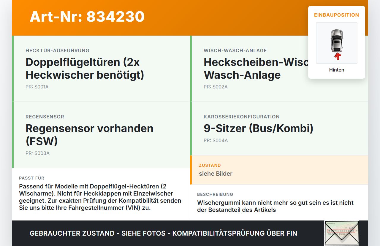 Opel Vivaro B Talento 15-21 Kombi 2x Heckwischer Scheibenwischer Hinten Wischarm Opel Vivaro B Talento 15-21... Vorschau 3