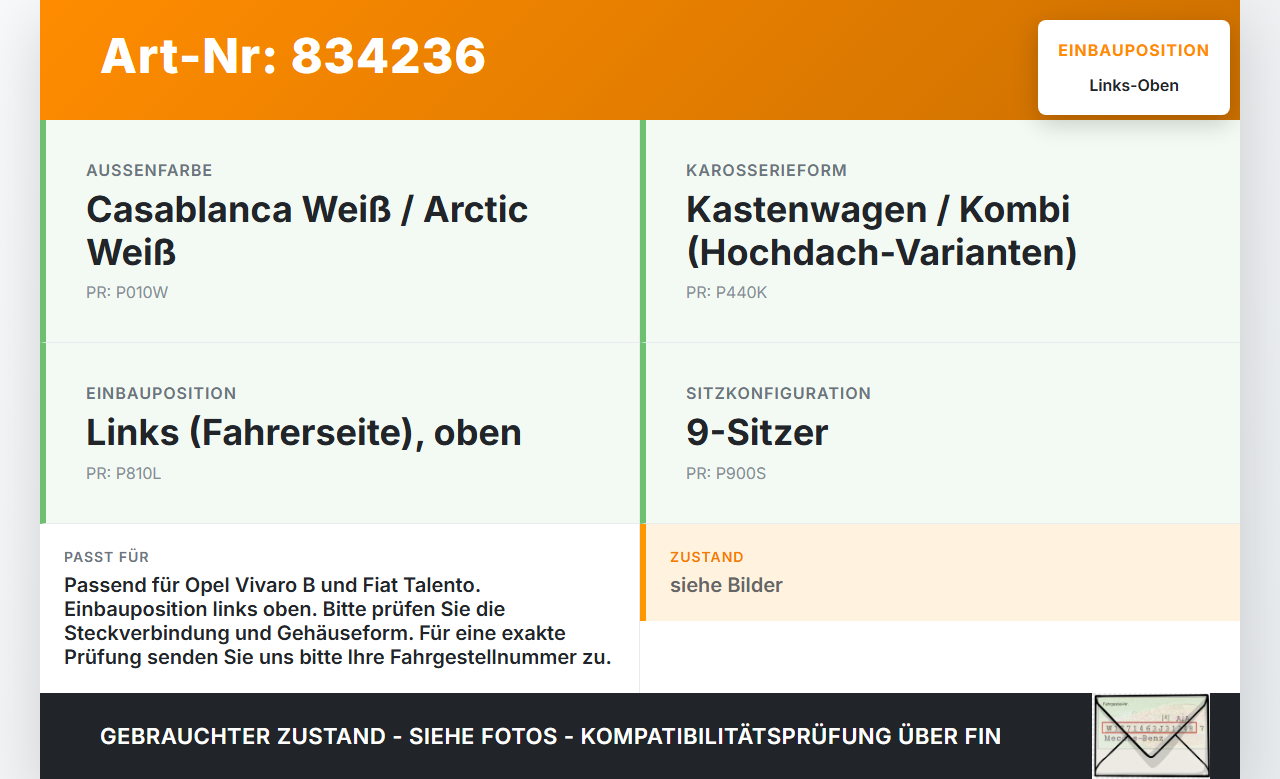 Opel Vivaro B Talento 15-21 Kombi Rückleuchte Rücklicht Heckleuchte Links orig Oben Opel Vivaro B Talento 15-21... Vorschau 3