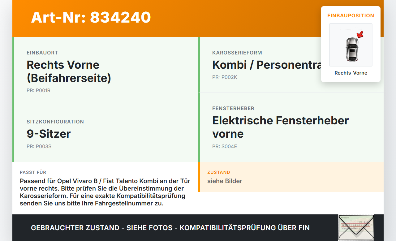 Opel Vivaro B Talento 15-21 Kombi Dichtung für Rahmen Tür Rechts Vorne Opel Vivaro B Talento 15-21 25.07.2016 gebraucht Vorschau 3