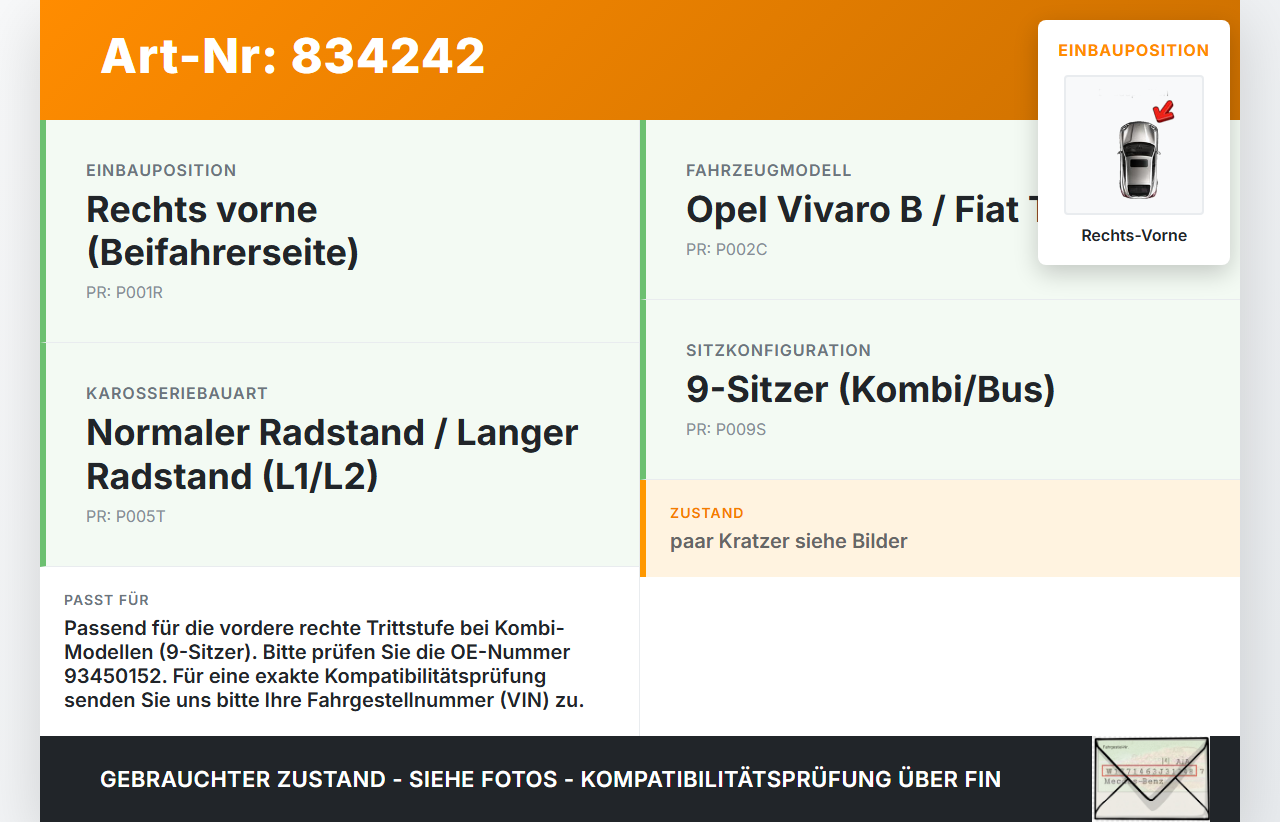 Opel Vivaro B Talento 15-21 Kombi Einstiegsleiste Trittstufe Rechts Vorne Opel Vivaro B Talento 15-21 25.07.2016... Vorschau 3