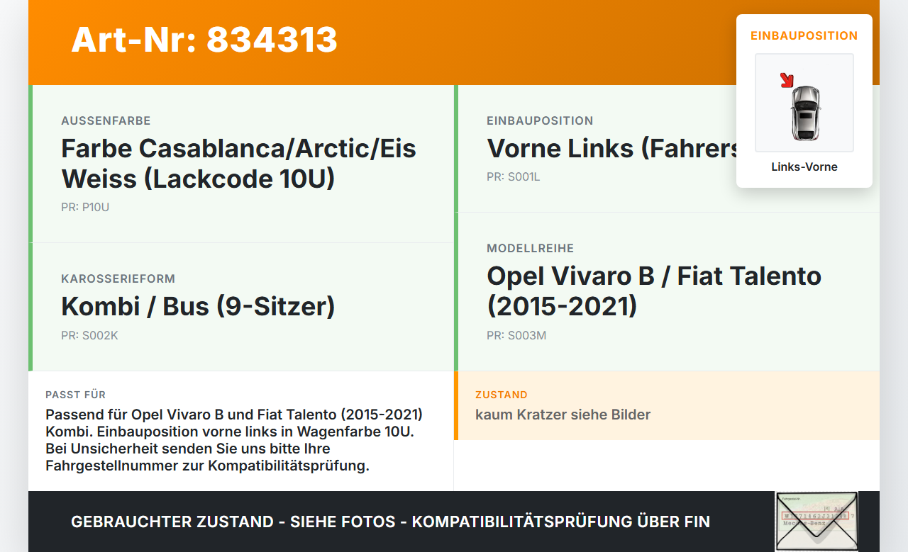 Opel Vivaro B Talento 15-21 Kombi Türleiste Links Vorne 10U Opel Vivaro B Talento 15-21 25.07.2016 gebraucht Vorschau 3