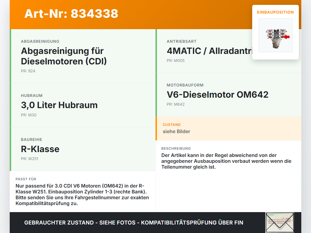 Mercedes R320 W251 4M 06-10 CDI 3,0 165KW 642950 Kolben mit Pleuel Pos B 1-3 Rechts Mercedes R320 W251 4M 06-10... Vorschau 3