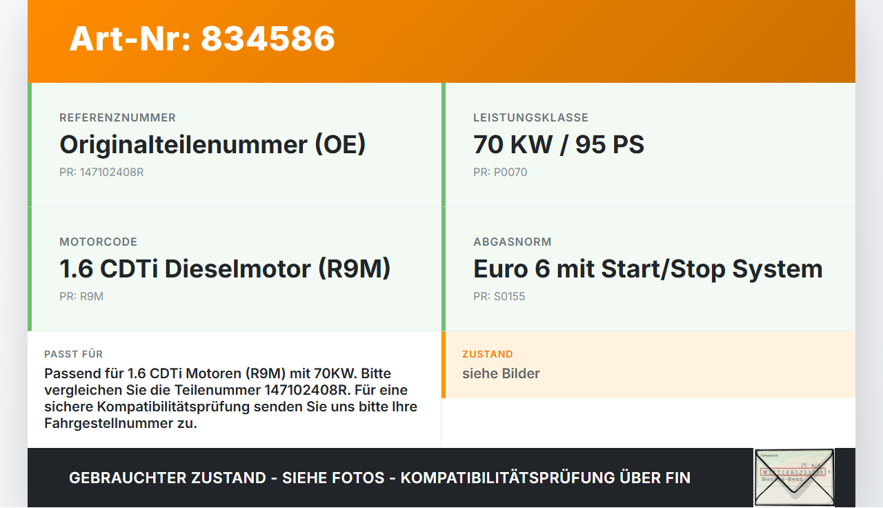Opel Vivaro B Talento 15-21 CDTi 1,6 70KW R9M-MJ Drosselklappe Opel Vivaro B Talento 15-21 25.07.2016 147102408R... Vorschau 3