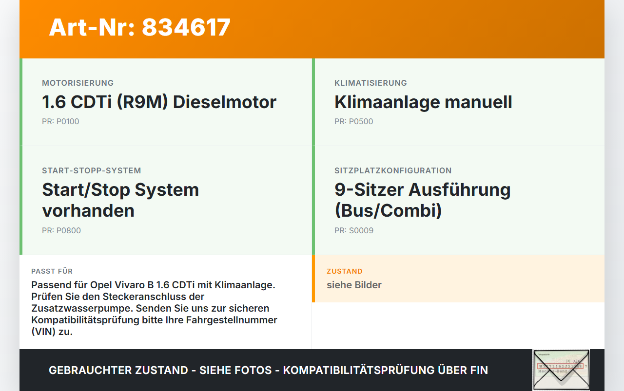 Opel Vivaro B Talento 15-21 CDTi 1,6 70KW Umwelzpumpe Heizung Pumpe Opel Vivaro B Talento 15-21 25.07.2016... Vorschau 3