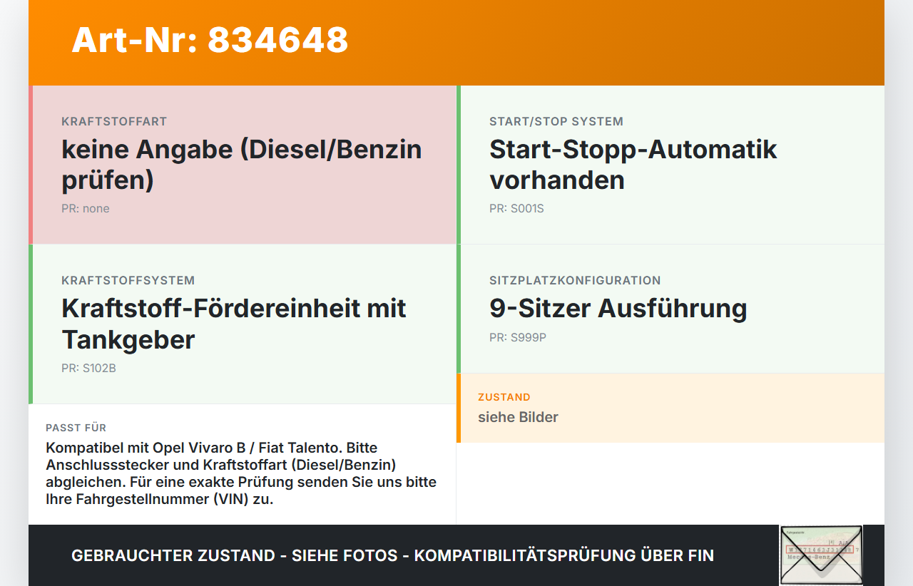 Opel Vivaro B Talento 15-21 CDTi 1,6 70KW Kraftstoffpumpe Kraftstoff Förderpumpe Tankgeber Opel Vivaro B Talento... Vorschau 3