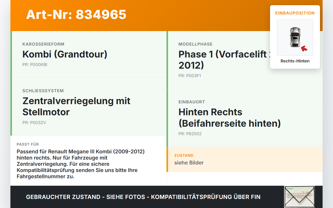 Renault Megane III 09-12 Kombi Türschloss m. ZV Stellmotor Rechts Hinten Renault Megane III 09-12 26.02.2010... Vorschau 3