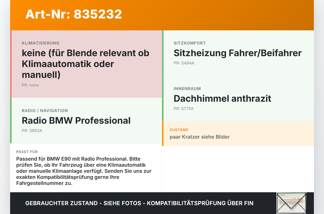 BMW E90 3er 318i 06-09 Blende Einbaurahmen für Mittelkonsole BMW E90 3er 318i 06-09 24.10.2008 gebraucht Vorschau 3