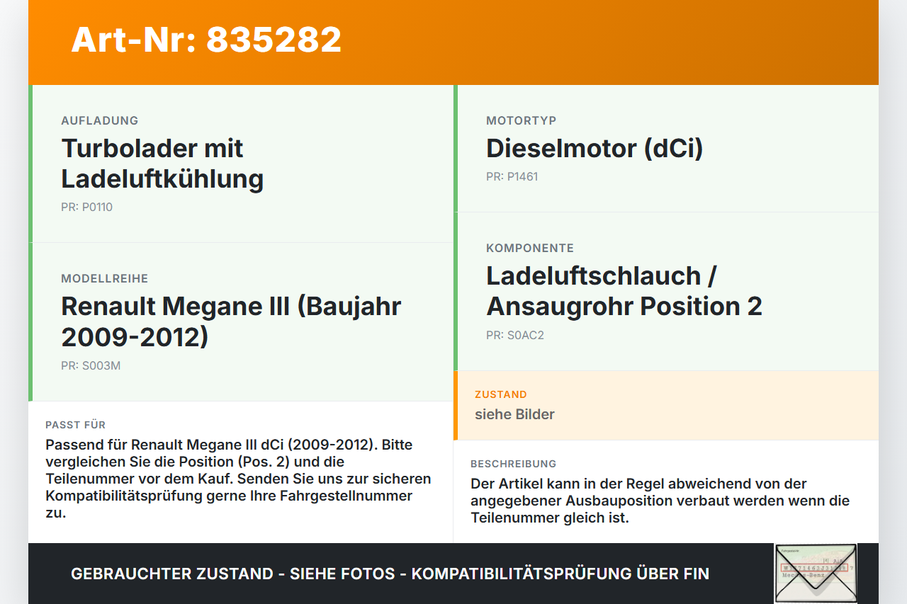 Renault Megane III 09-12 DCi 1,5 81KW Ansaugrohr Ladeluftschlauch Luftschlauch Pos.2 Renault Megane III 09-12... Vorschau 3