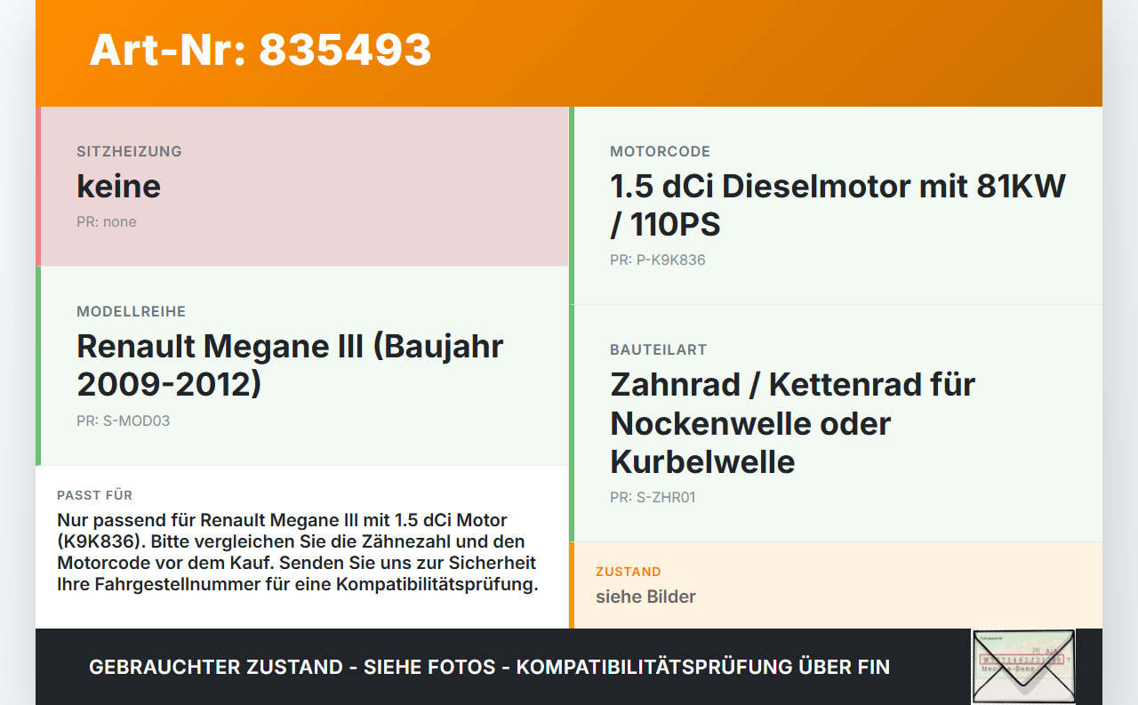 Renault Megane III 09-12 DCi 1,5 81KW K9K836 Zahnrad Renault Megane III 09-12 26.02.2010 gebraucht Vorschau 3