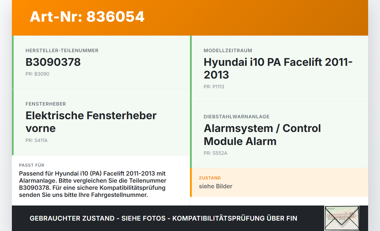 Hyundai I10 PA 11-13 Steuergerät ECU Modul SG Alarm Control Hyundai I10 PA 11-13 15.11.2010 954100X500AM gebraucht Vorschau 3
