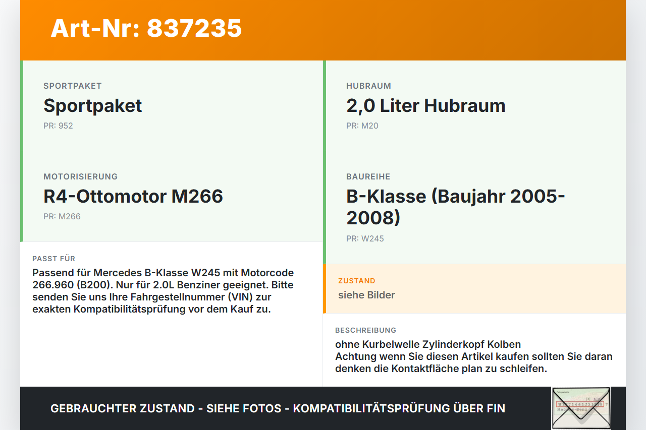 Mercedes W245 B200 05-08 2,0i 100KW 266.960 Motorblock für Motor Mercedes W245 B200 05-08 22.06.2007 gebraucht Vorschau 3