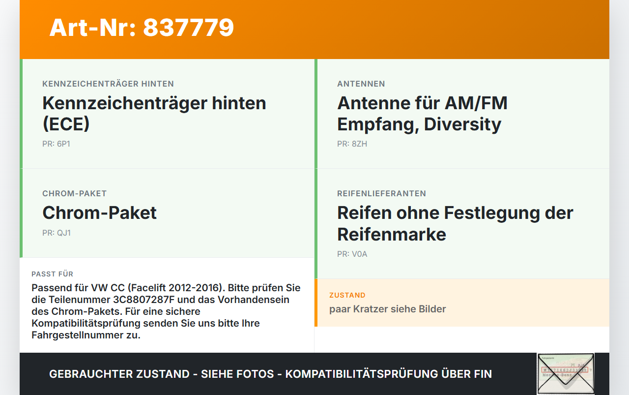 VW Passat CC 12-16 Coupe Heckblende Kennzeichenblende VW Passat CC 12-16 29.04.2013 3C8807287F gebraucht Vorschau 3