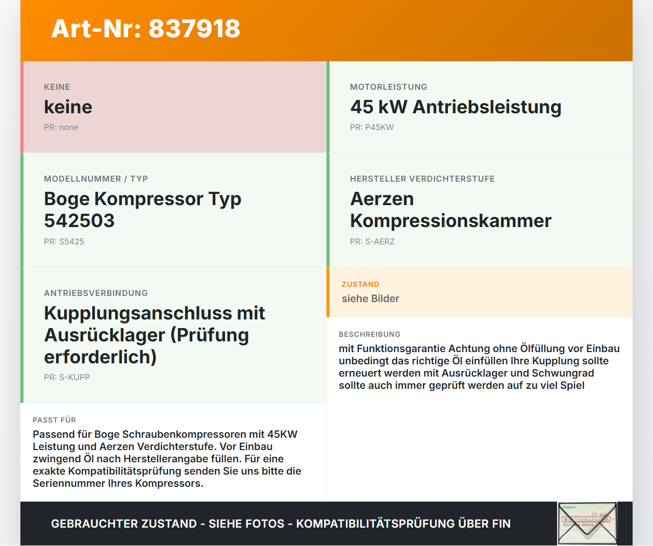 Boge Kompressor 45KW Aerzen verdichter Kompressionskammer Boge Kompressor 01.01.1992 542503 gebraucht Vorschau 3