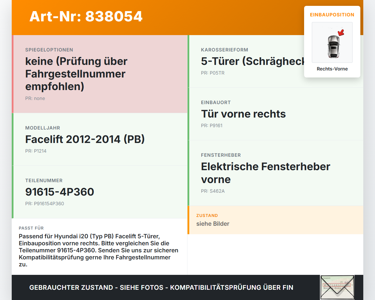 Hyundai I20 PB 12-14 5T Kabelbaum für Tür und Fensterheber Rechts Vorne Hyundai I20 PB 12-14 10.06.2013 91615-4P360... Vorschau 3