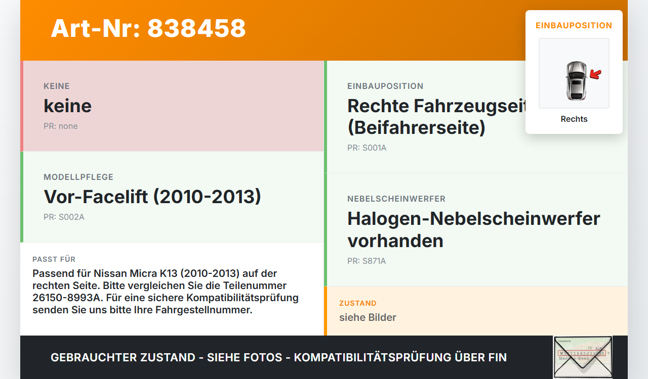 Nissan Micra IV K13 10-13 Nebelscheinwerfer Rechts orig Nissan Micra IV K13 10-13 27.02.2013 26150-8993A 89402500... Vorschau 3