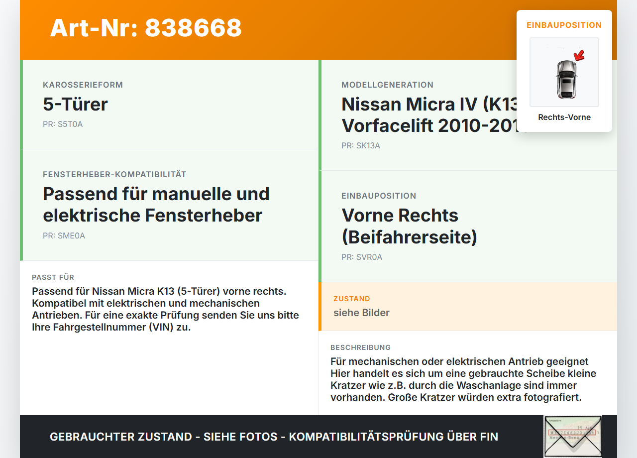 Nissan Micra IV K13 10-13 5T Seitenscheibe RVK Türscheibe Rechts Vorne Nissan Micra IV K13 10-13 27.02.2013 gebraucht Vorschau 3