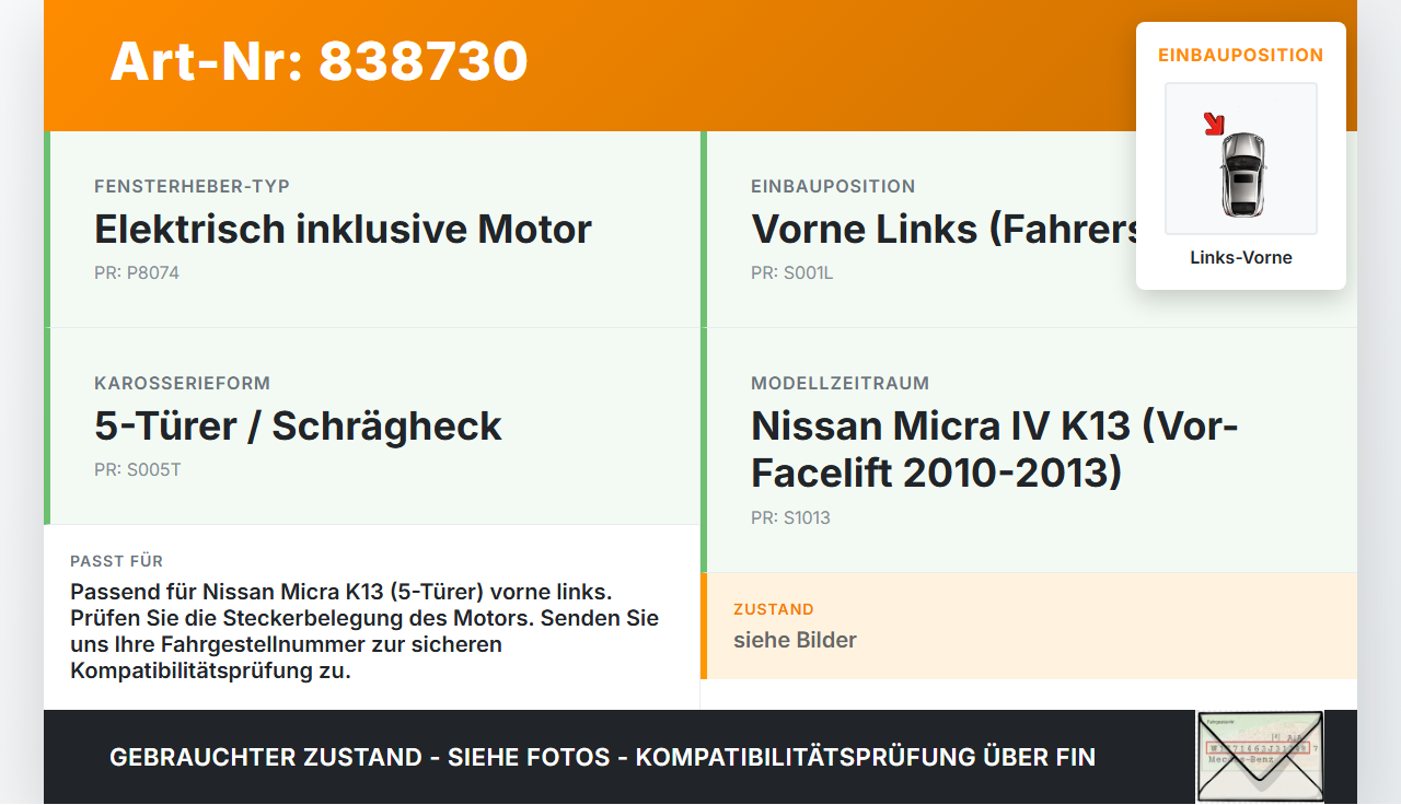 Nissan Micra IV K13 10-13 5T Fensterhebermotor mit Fensterheber Links Vorne Nissan Micra IV K13 10-13 27.02.2013... Vorschau 3