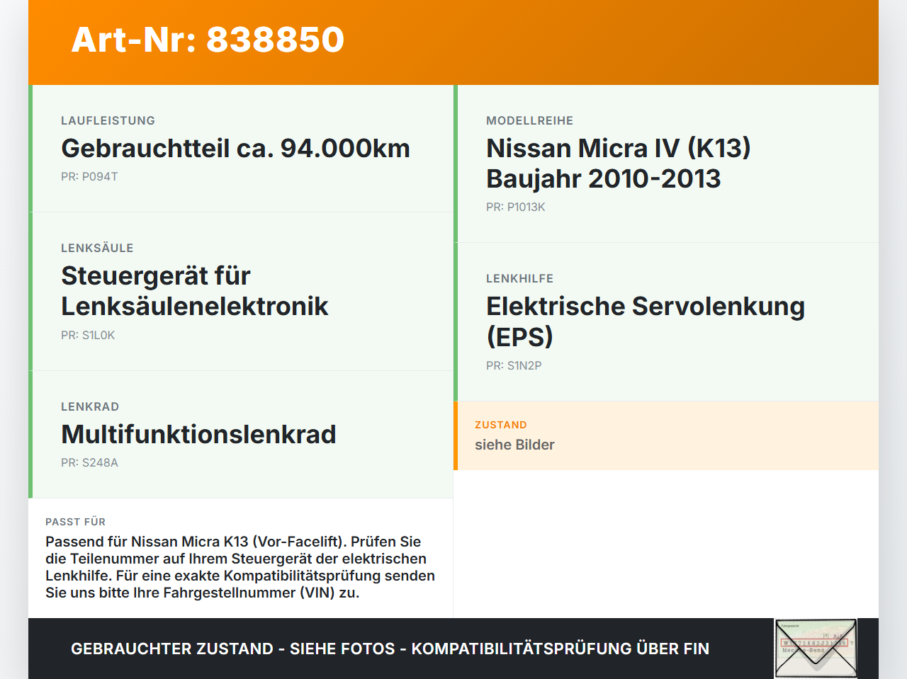 Nissan Micra IV K13 10-13 Steuergerät ECU Modul für Lenkhilfe Lenksäule Nissan Micra IV K13 10-13 27.02.2013... Vorschau 3