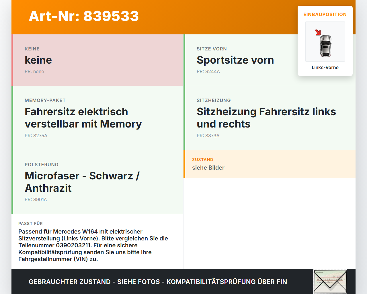 Mercedes W164 ML420 05-09 Stellmotor für Sitzverstellung Links Vorne Mercedes W164 ML420 05-09 18.01.2008... Vorschau 3