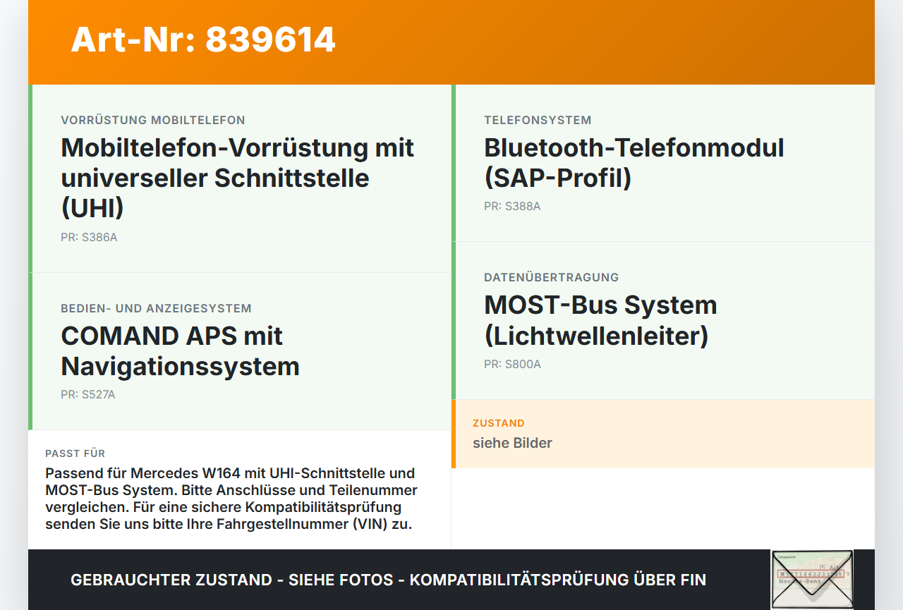 Mercedes W164 ML420 05-09 Steuergerät ECU Modul DC UHI Most Bluetooth Telefon Mercedes W164 ML420 05-09 18.01.2008... Vorschau 3