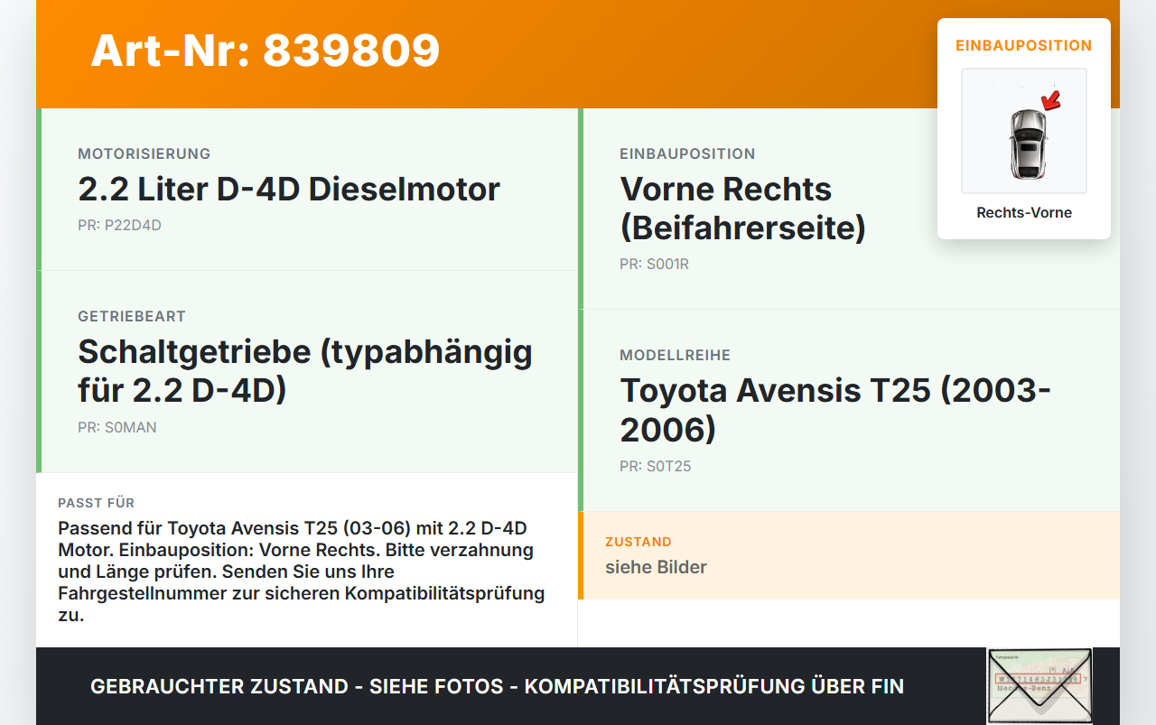 Toyota Avensis T25 03-06 D-4D 2,2 130KW Antriebswelle Gelenkwelle Rechts Vorne Toyota Avensis T25 03-06 18.05.2006... Vorschau 3