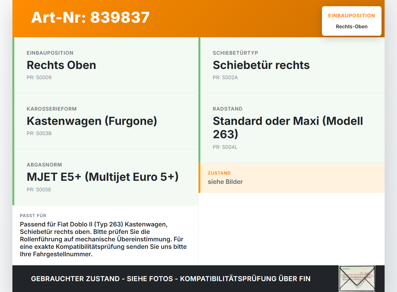 Fiat Doblo II 263 10-15 Kastenwagen Führungsrolle für Schiebetür Rechts Oben Fiat Doblo II 263 10-15 21.07.2014... Vorschau 3