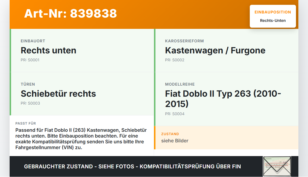 Fiat Doblo II 263 10-15 Kastenwagen Führungsrolle für Schiebetür Rechts Unten Fiat Doblo II 263 10-15 21.07.2014... Vorschau 3