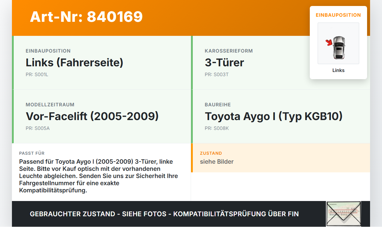 Toyota Aygo I KGB1 05-09 3T Rückleuchte Rücklicht Heckleuchte Links orig Toyota Aygo I KGB1 05-09 26.09.2007 gebraucht Vorschau 3