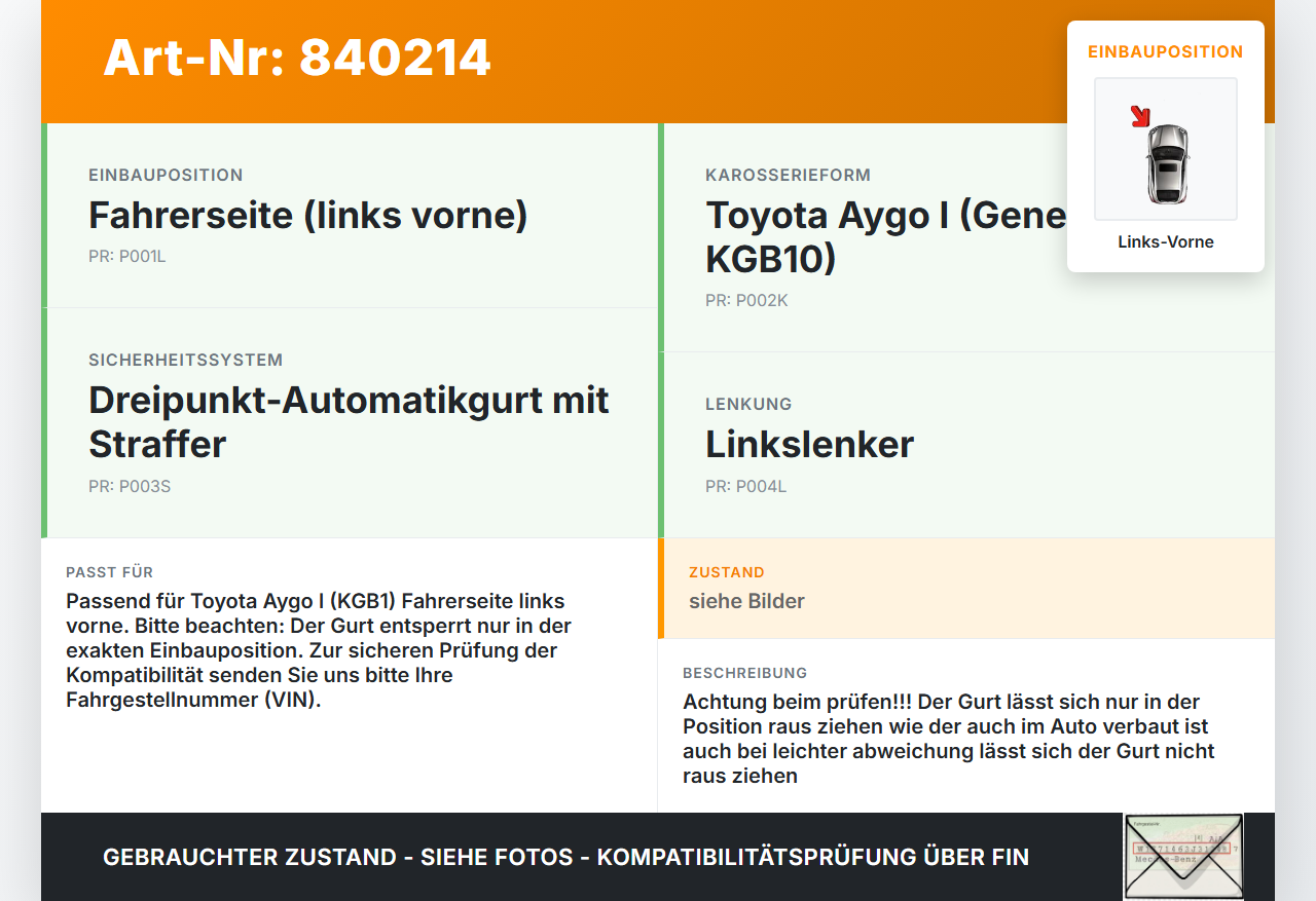 Toyota Aygo I KGB1 05-09 3T Schrgh Gurt Sicherheitsgurt m. Gurtstraffer Fahrer Links Vorne Toyota Aygo I KGB1 05-09... Vorschau 3