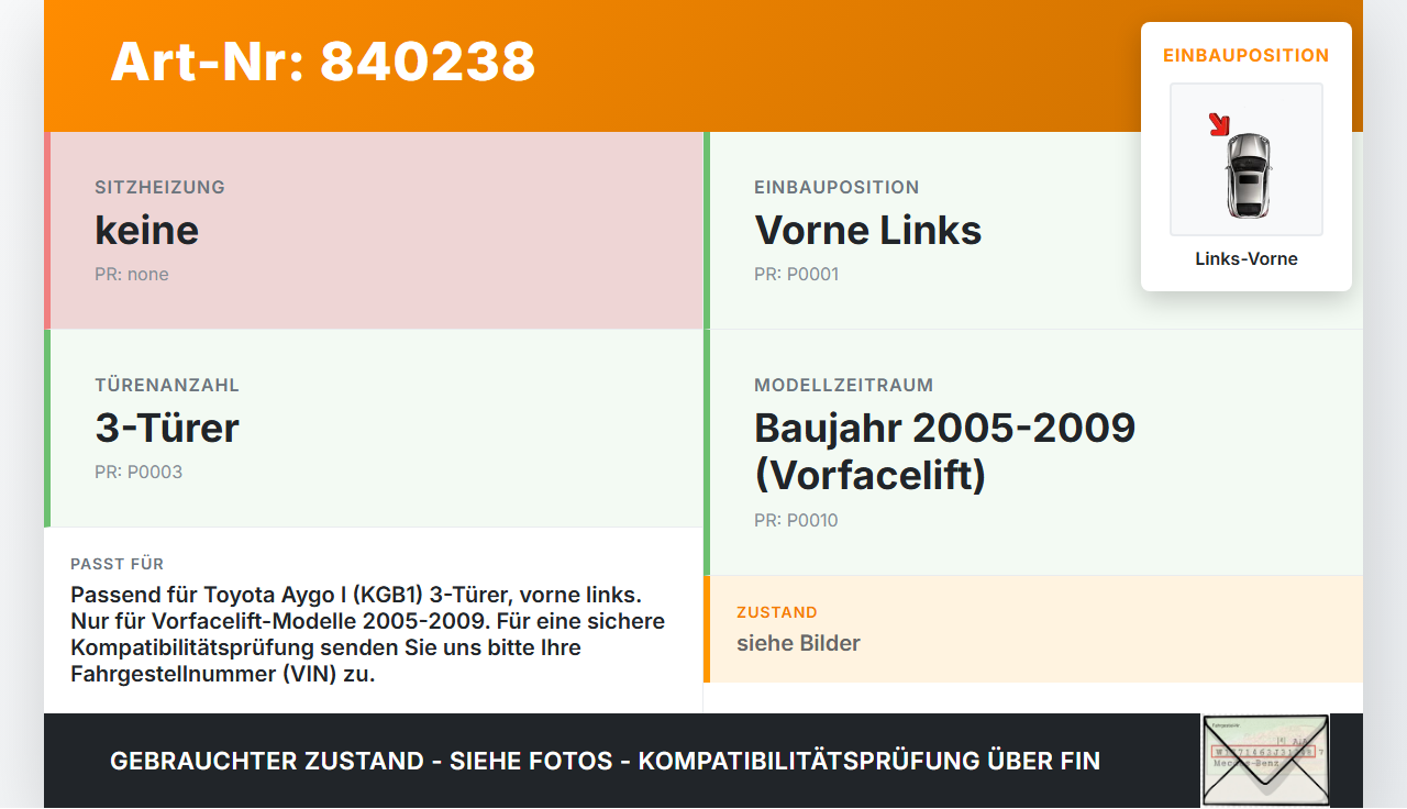Toyota Aygo I KGB1 05-09 3T Türfangband Türbremse Türanschlag Links Vorne Toyota Aygo I KGB1 05-09 26.09.2007 gebraucht Vorschau 3
