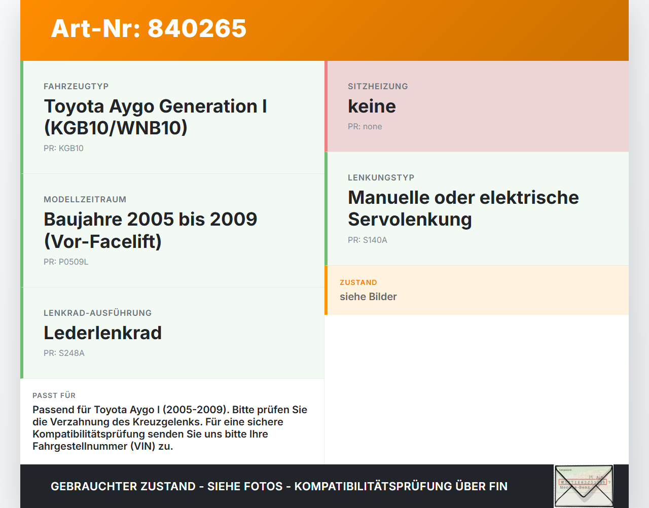 Toyota Aygo I KGB1 05-09 Lenkungsteil Kreuzgelenk Toyota Aygo I KGB1 05-09 26.09.2007 gebraucht Vorschau 3