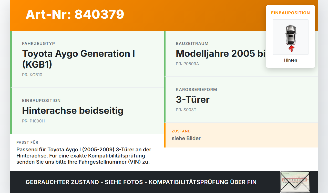 Toyota Aygo I KGB1 05-09 3T Beide Feder Federn Hinten Toyota Aygo I KGB1 05-09 26.09.2007 gebraucht Vorschau 3