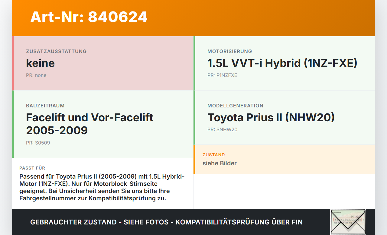 Toyota Prius II 05-09 Hybrid 1,5 57KW Platte für Motor Stirnplatte Gehäuse Motorblock Toyota Prius II 05-09... Vorschau 3