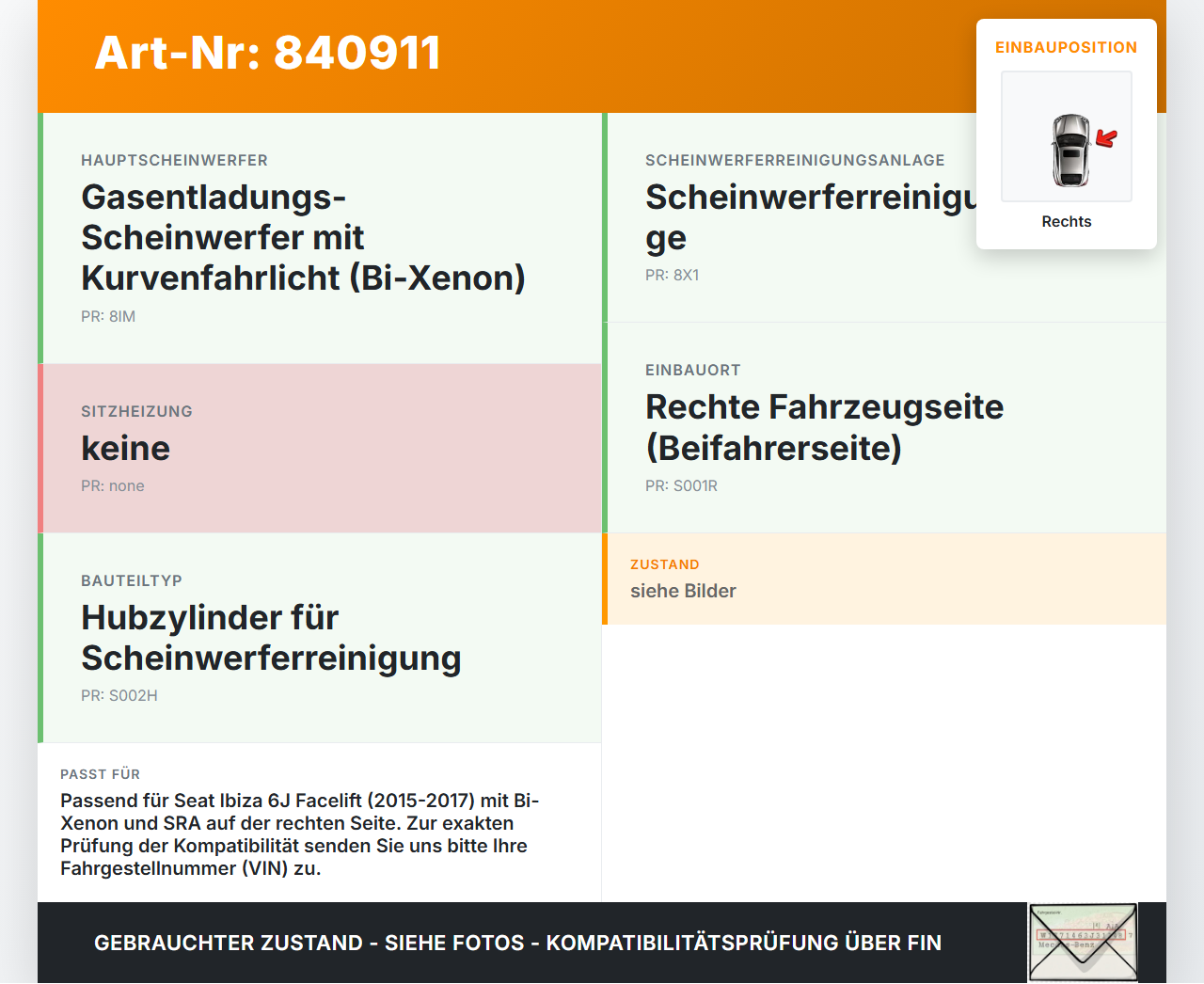 Seat Ibiza FR 6J 15-17 Waschdüse Hubzylinder SRA für Scheinwerfer Rechts Seat Ibiza FR 6J 15-17 07.10.2016 gebraucht Vorschau 3
