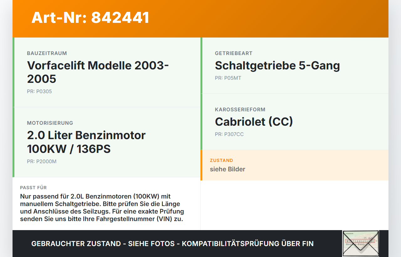 Peugeot 307 CC 03-05 2,0 100KW Schaltzug Schaltseilzug Schaltseil Peugeot 307 CC 03-05 22.03.2004 gebraucht Vorschau 3