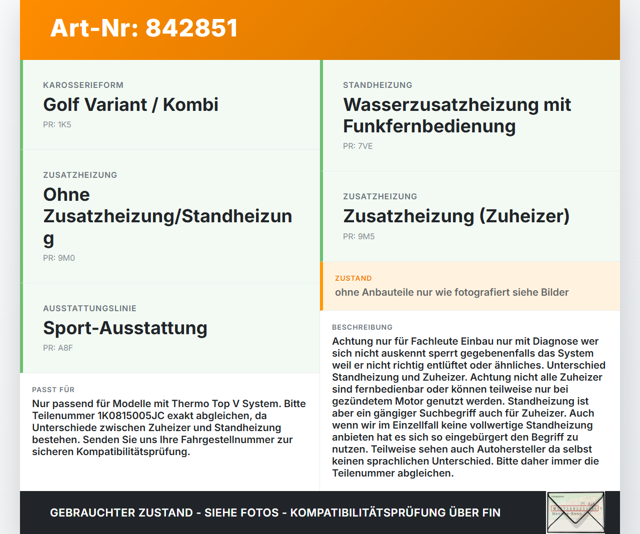 VW Golf 5 V Variant 1K5 03-09 Standheizung Zuheizer Thermo Top V VW Golf 5 V Variant 1K5 03-09 25.01.2008... Vorschau 3