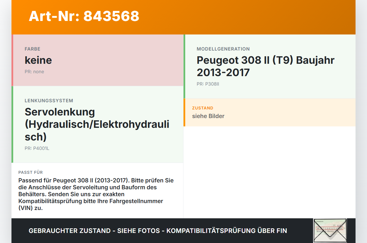 Peugeot 308 II 13-17 Servo Behälter Servobehälter Servoleitung Peugeot 308 II 13-17 01.01.2015 03.3508-9167.1 gebraucht Vorschau 3