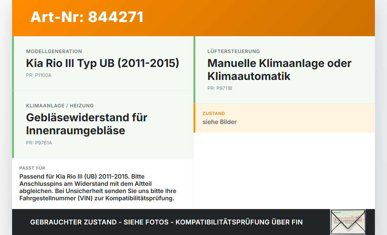Kia Rio III UB 11-15 Widerstand Gebläse Lüfter Kia Rio III UB 11-15 07.01.2012 gebraucht Vorschau 3